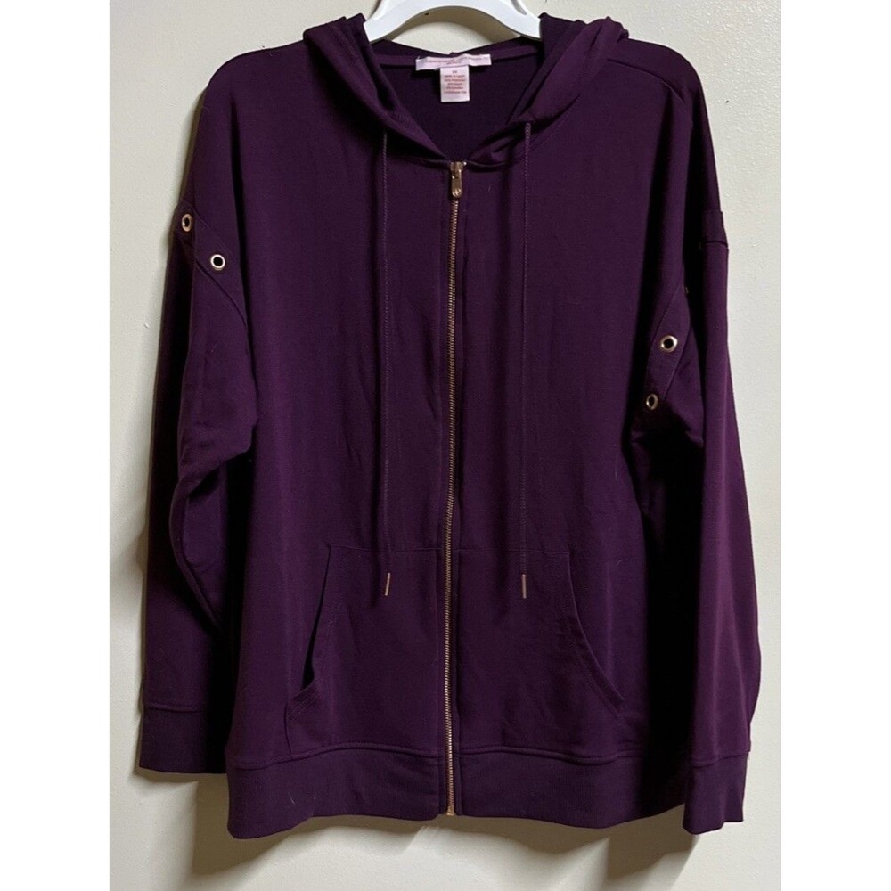 Adrienne Vittadini Sport Lightweight Jacket Size 2X Burgundy Hooded Full Zipper